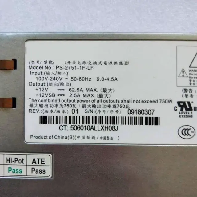 Alt view image 4 of 5 - PSU for Liteon R520G7 RH2285 750W Switching Power Supply PS-2751-1F-LF