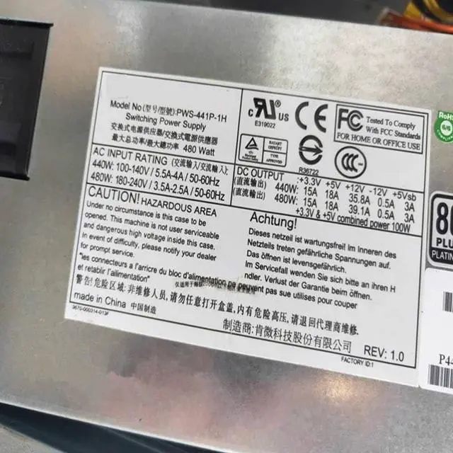 Alt view image 5 of 6 - Almost PSU for 80plus Platinum 813M-4 6018R-MT 1U 480W Switching Power Supply PWS-441P-1H