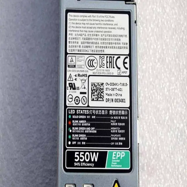 Alt view image 4 of 5 - PSU for R430 R330R340 R440 DS1500 550W Switching Power Supply L550E-S1 D550E-S1 0034X1 0X185V NCNFF 06V43G