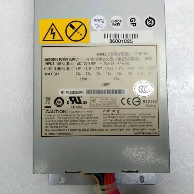 Alt view image 5 of 6 - PSU for R510 G6 1U 600W Switching Power Supply EFAP-601 36001025