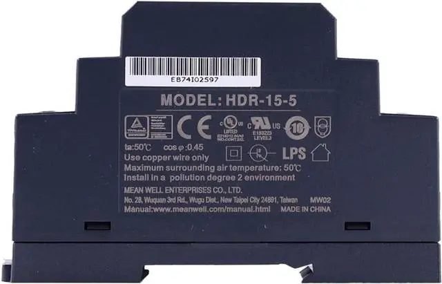 Main image of (12PACK) Mean Well HDR Switch Mode DIN Rail Power Supply 120 ? 370 V Dc, 85 ? 264 V Ac Input HDR-15 Series 15W (HDR-15-5)