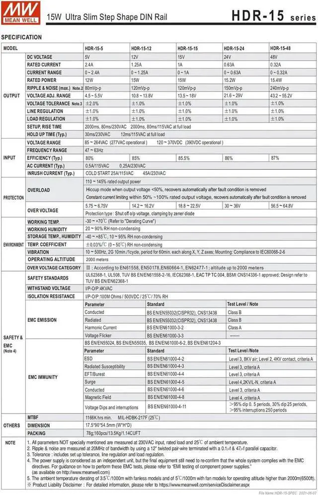 Alt view image 6 of 7 - (12PACK) Mean Well HDR Switch Mode DIN Rail Power Supply 120 ? 370 V Dc, 85 ? 264 V Ac Input HDR-15 Series 15W (HDR-15-5)