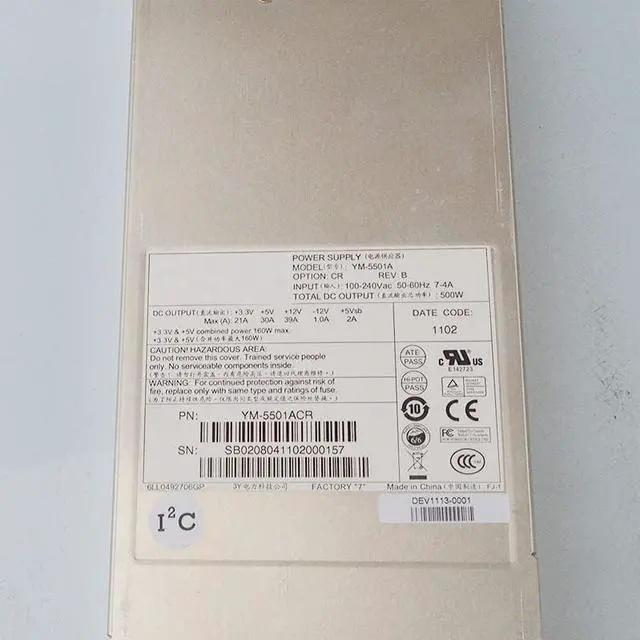 Alt view image 6 of 6 - Server Redundant Power Supply for 3Y YM-5501A 500W 80 Plus 2U Fully Tested