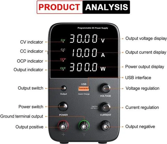 Alt view image 5 of 6 - dc Power Supply Adjustable DC Power Supply 30V 10A Laboratory Programmable Power Supply 60V 5A USB Power Supply Short Circuit (Color : 30V 5A)