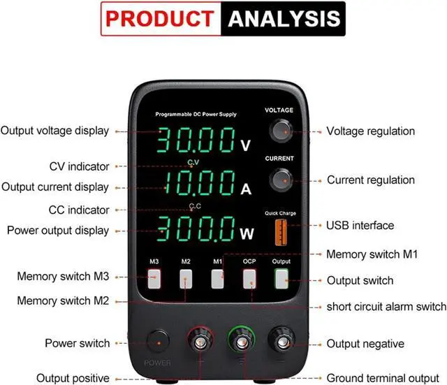 Alt view image 5 of 7 - dc Power Supply USB Laboratory Power Supply 30V, 10A Adjustable DC Power Supply with Memory Function programmable Switching Power Supply (Color : APS3010H)