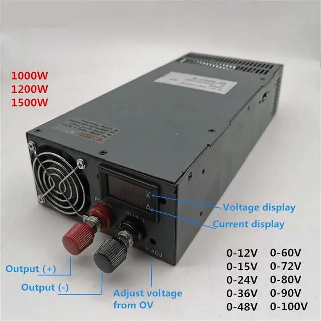 Alt view image 2 of 5 - 0-12V 15V 24V 36V 48V 60V 72V 80V 90V 100V AC DC LED Display Switching Power Supply 1000W 1200W 1500W 2000W(Color:1000W,Size:220VAC_0-90V)