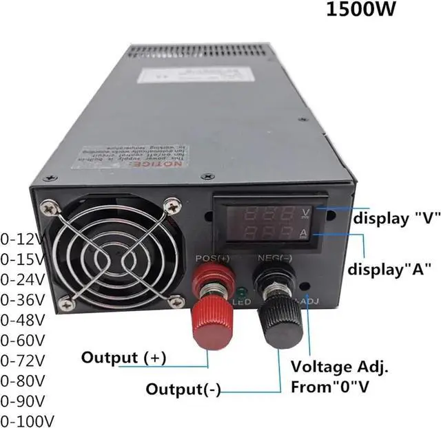 Alt view image 3 of 5 - 0-12V 15V 24V 36V 48V 60V 72V 80V 90V 100V AC DC LED Display Switching Power Supply 1000W 1200W 1500W 2000W(Color:1000W,Size:220VAC_0-90V)