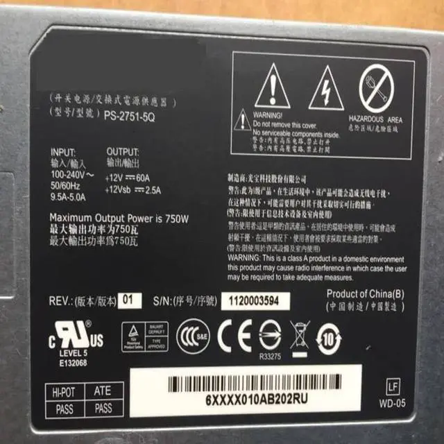 Alt view image 2 of 3 - PSU for Liteon C2100 12V 60A 750W Switching Power Supply PS-2751-5Q F3R29