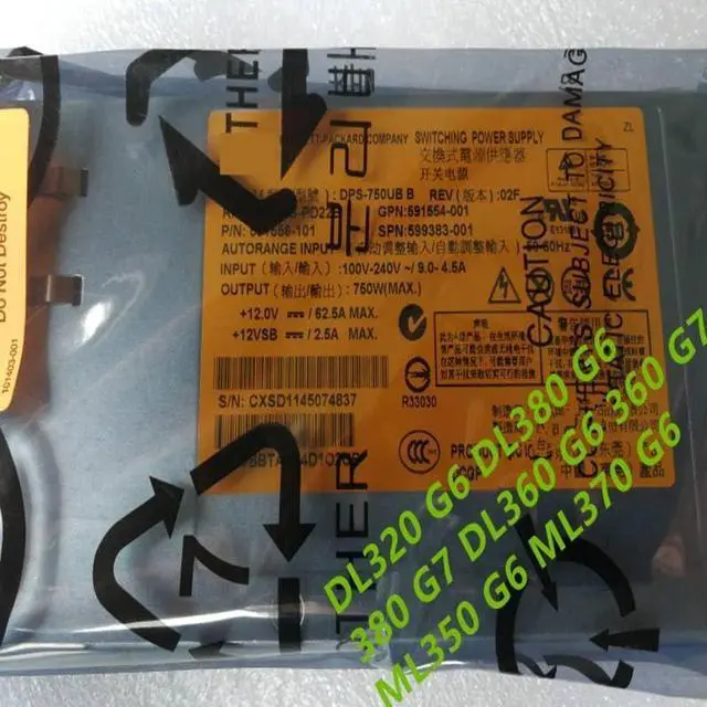 Alt view image 4 of 5 - PSU for 350 360 380 G6 G7 750W Power Supply DPS-750UB B HSTNS-PL22B HSTNS-PL22B 593831-B21 599383-001 591556-101