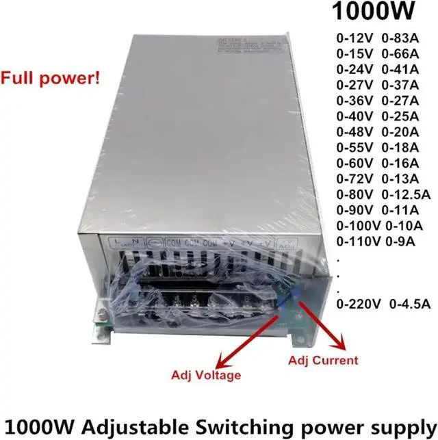 Alt view image 3 of 3 - LINGERZ 12V 15V 24V 36V 40V 48V 55V 60V 72V 80V 90V 100V 110V 220V LED Switching Power Supply, Suitable for AC to DC Adjustable 1000W Switching Power Supply (Color : 220VAC, Size : 0-55V)