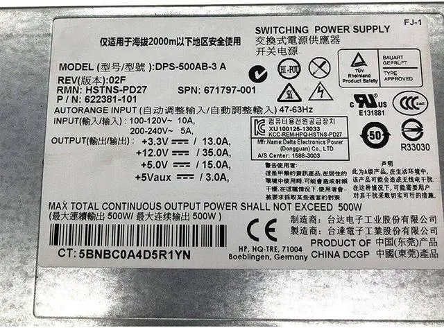 Alt view image 3 of 3 - for DL160g8 Gen8 622381-001 622381-101 671797-001 DPS-500AB-3 A DPS-500AB 500W Power Supply