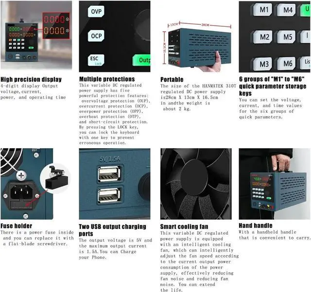 Alt view image 6 of 6 - dc Power Supply DC Power Supply (0-30 V 0-10 A) Mini Variable Switch Digital Power Supply with Output Enable/Disable Button (Color : HM-305T 30V 5A)