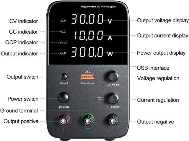 Alt view image 4 of 6 - dc Power Supply Adjustable DC Power Supply 30V 10A Laboratory Power Supply 60V 5A Voltage Regulator Power Supply 5V2AUSB Fast Charging (Color : WPS605H)