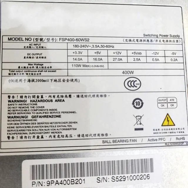 Alt view image 5 of 5 - Power Supply for FSP FSP400-60WS2 FSP400-60GN 400W 2U Will Fully Tested