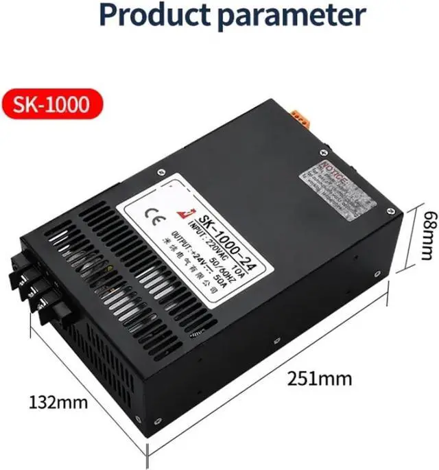 Alt view image 5 of 6 - 1000W Switching Power Supply SK-1000 0-12V 15 24V 36V 48V 60V 80V 110V 220V AC/DC 220VAC Adjustable Voltage High Power (Size : 110V, Color : 0-220V_1000W)