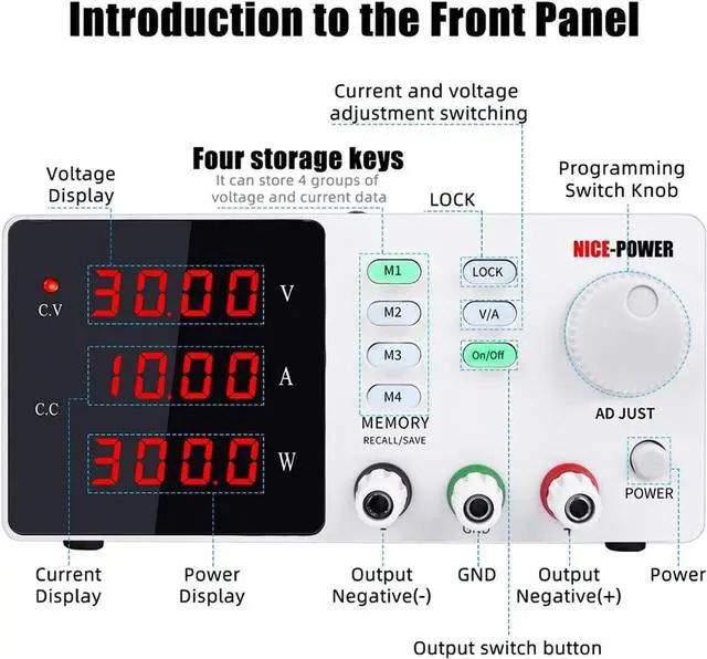 Alt view image 2 of 6 - Adjustable Power Supply 30V 10A 60V 5A Programmable DC Power Supply Adjustable High Precision Memory Function Switching Regulated Power Supply (Color : 60V 5A, Power Source Standard : E-U)
