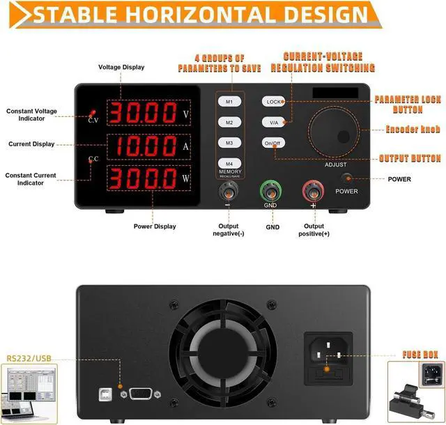 Alt view image 3 of 5 - dc Power Supply Programmable Adjustable DC Power Supply 30V 10A with Memory Function Lab Power Source Voltage Regulator Switch 60V 5A (Color : 30V 5A RS232 USB, Size : 220V)