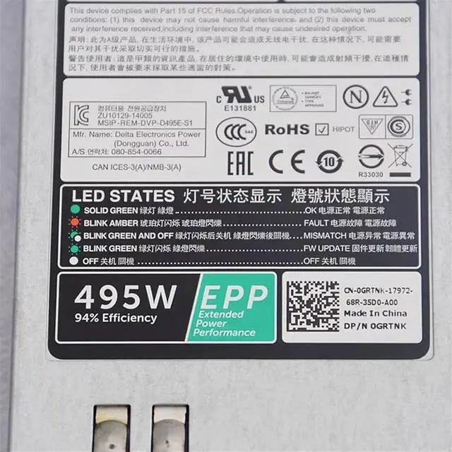 Alt view image 5 of 6 - 495W for R530 R630 R730 R730XD R740 T430 T630 Server Power Supply D495E-S0 D495E-S1 F495E-S0 02FR04 0N24MJ 09338D