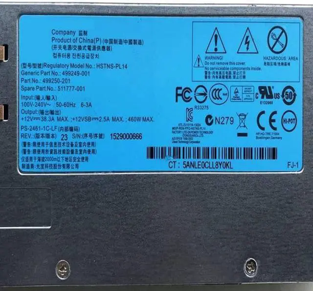 Alt view image 4 of 5 - PSU for DL380g6 G7 360G6 460W Power Supply HSTNS-PL14 511777-001 499249-001 499250-201 499250-001 503296-B21