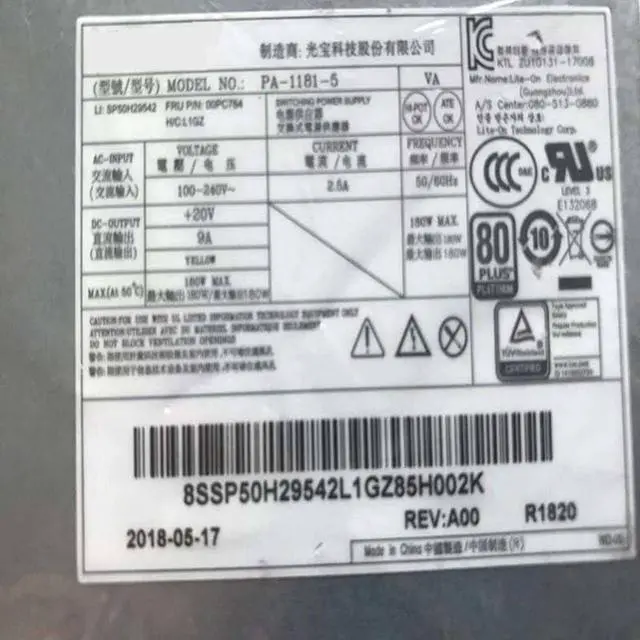 Alt view image 4 of 5 - PSU for Liteon AIO 180W Switching Power Supply PA-1181-5 00PC764 8SSP50H29542