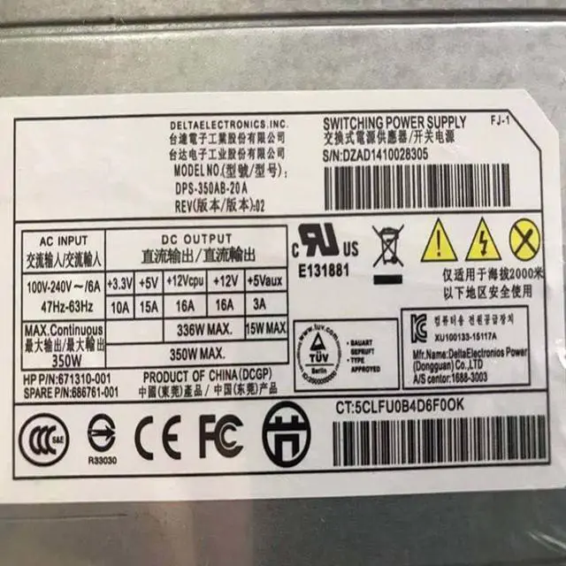 Alt view image 5 of 6 - PSU for Proliant Ml310e G8 V2 350W Switching Power Supply DPS-350AB-20 A 671310-001 686761-001