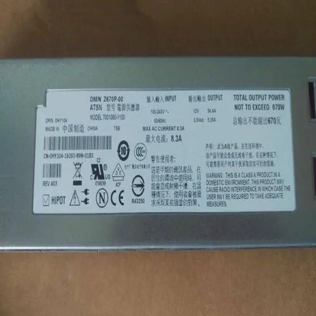 Alt view image 4 of 5 - PSU for 1950 670W Power Supply Z670P-00 D670P-S0 7001050-Y100 DPS-670CB A HY104 HY105 UX459