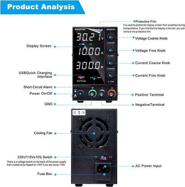 Alt view image 6 of 7 - Adjustable Power Supply Adjust DC Power Supply Adjustable Lab Bench Power Source 30V 10A 60V 5A AC Switching Stabilized Bench Source DPS3010U (Color : DPS3010U 30V 10A)