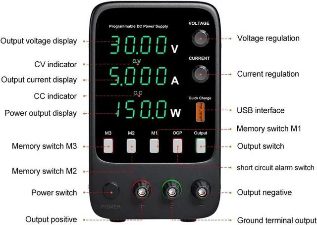 Alt view image 5 of 7 - dc Power Supply Adjustable DC Power Supply 30V 10A 60V5A Laboratory Power Supply with Three Groups of Storage Function AC220V/110V (Color : APS3010H 30V 10A)