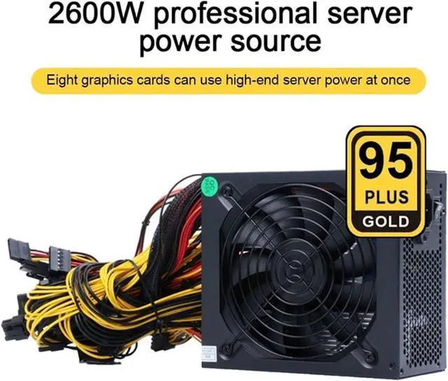 Alt view image 2 of 7 - 180V-260V ATX Power Supply ETH Bitcoin Miner Power Supply Mining 2000W 2400W 2600W Support 8 Display Cards GPU BTC Mining Power(2600W 110 to 220V)