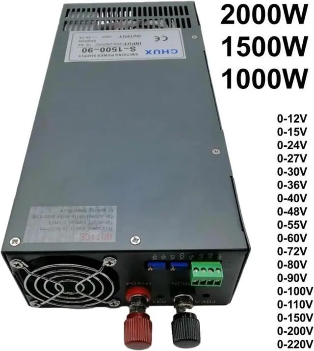 Alt view image 2 of 5 - LINGERZ 2000W Adjustable 1500W 1000W Switching Power Supply DC 12V 15V 24V 36V 48V 60V 72V 80V 90V 220V 300V DC LED Power Supply (Size : 220VAC, Color : 0-110V_2000W)