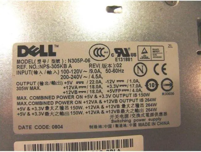 Alt view image 3 of 6 - Optiplex Genuine Original 305W Power Supply NPS-305KB A N305P-06 C248C OEM