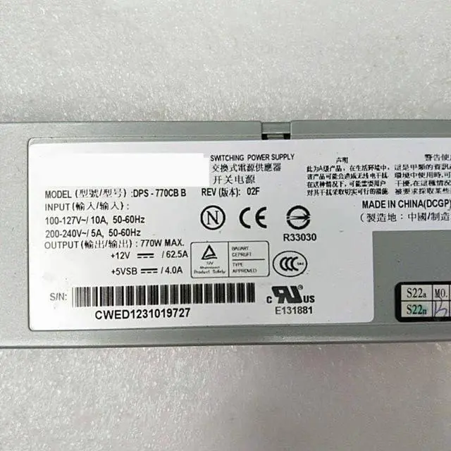 Alt view image 5 of 6 - PSU for R525 G3 770W Power Supply DPS-770CB B CWED1108005634 E131881 36001952