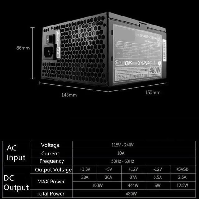 Alt view image 3 of 6 - PSU for Super Flower Golden Butterfly Battle Page HX480W 1070Ti Silent Power Supply 480W Power Supply SF-480P14XE(HX)
