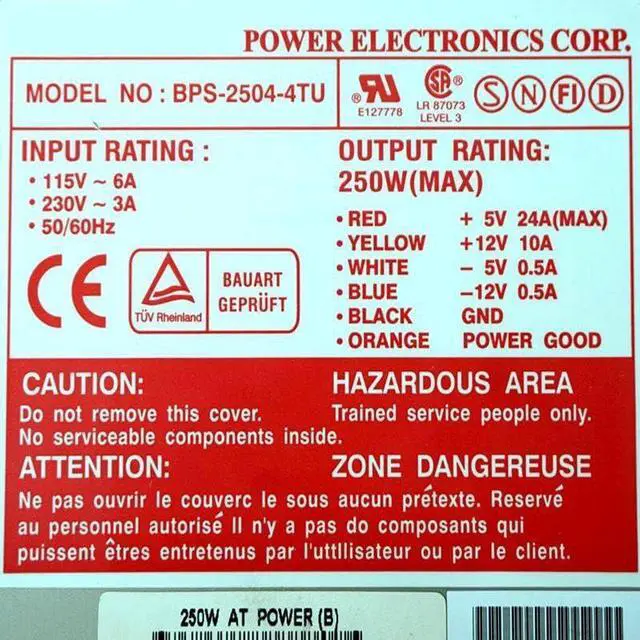 Alt view image 3 of 4 - PSU for at P8P9 250W Power Supply BPS-2504-4TU