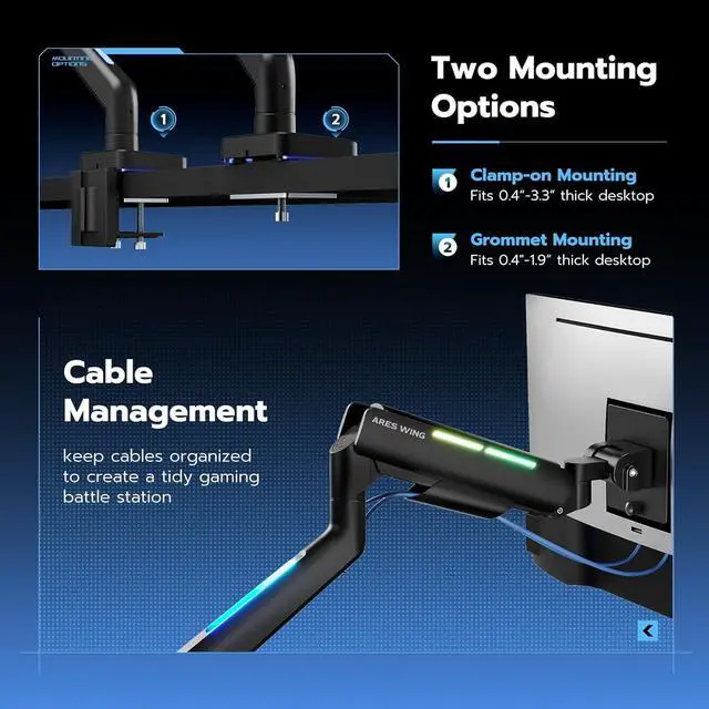 Alt view image 7 of 7 - Heavy Duty Monitor Arm for 49'' & 44 Lbs Ultrawide Monitor, Compatible with Samsung Odyssey G9 and LG Monitor, RGB Monitor Desk Arm, Adjustable Gas Spring Single Monitor Mount, Black