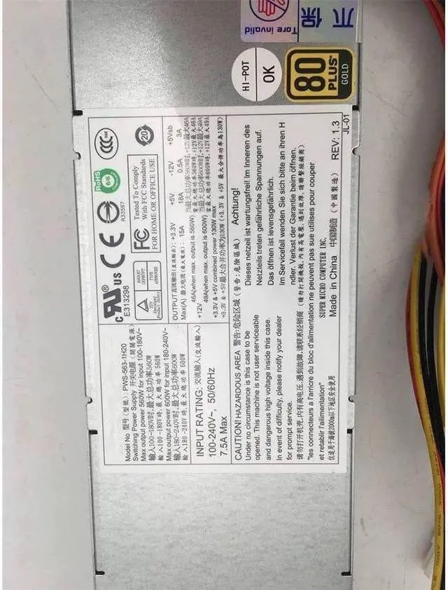 Main image of PWS-563-1H20 for 560W/600W 1U Multi-Output Power Supply 1x 20 Pin ATX (Motherboard)
