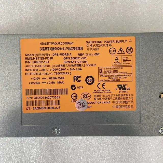 Alt view image 5 of 6 - PSU for DL380G6 G7 750W Power Supply HSTNS-PL18 DPS-750RB A 506821/511778-001 506822-101 512327-B21 HSTNS-PD18