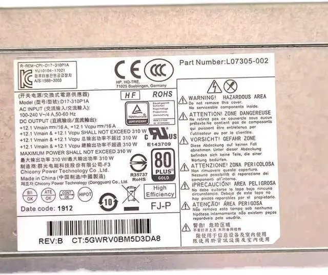 Alt view image 5 of 6 - PSU for 280 G4 Pro 600 800G3 4Pin 310W Power Supply D17-310P1A L07305-002 D16-250P2A D16-180P1B PCH023 PCG007 D16-180P1A