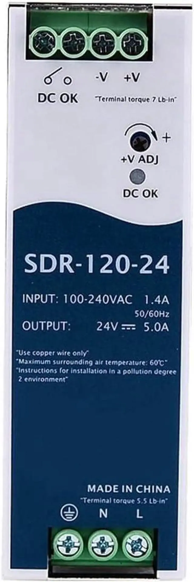 Alt view image 2 of 5 - SDR-120-24 DC 24V 5A 120W Single Output Industrial DIN Rail with PFC Function Power Supply
