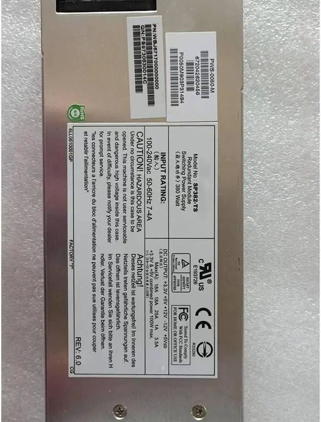 Alt view image 3 of 3 - SP382-TS for 380W 1U Redundant Power Supply PWS-0050-M