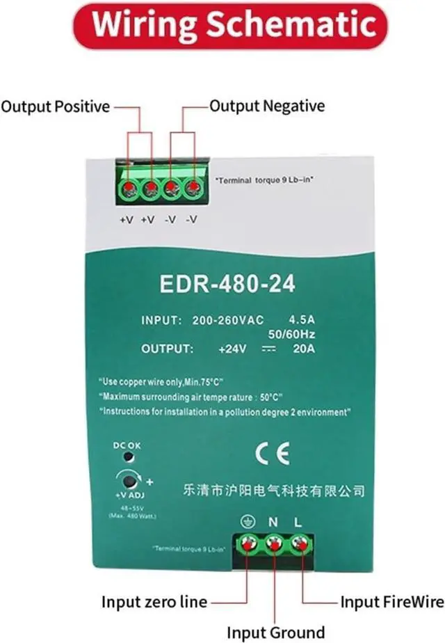 Alt view image 5 of 5 - EDR-480 Industrial DIN Rail Switching Power Supply 480W 12V 24V 48V AC/DC EDR-480 Single Output Source Power(12V)