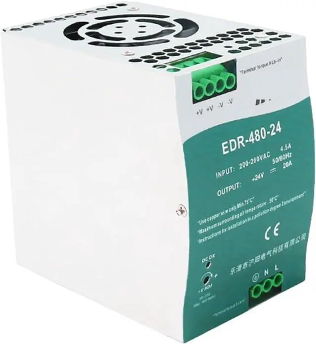 Alt view image 4 of 5 - EDR-480 Industrial DIN Rail Switching Power Supply 480W 12V 24V 48V AC/DC EDR-480 Single Output Source Power(12V)