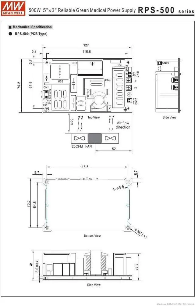 Alt view image 7 of 7 - Mean Well RPS-500-36-C 500.4W Reliable Green Medical Power Supply RPS-500 36V 13.9A