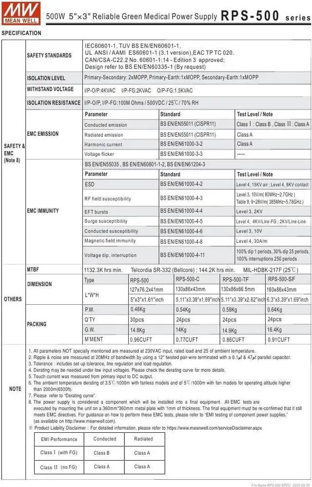 Alt view image 4 of 7 - Mean Well RPS-500-36-C 500.4W Reliable Green Medical Power Supply RPS-500 36V 13.9A