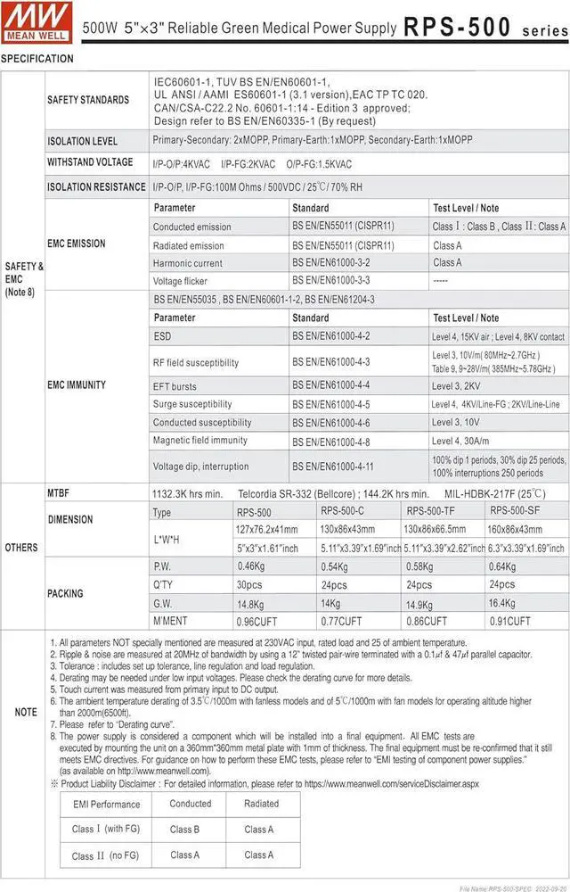 Alt view image 3 of 7 - Mean Well RPS-500-24-SF 499.2W Reliable Green Medical Power Supply RPS-500 24V 20.8A