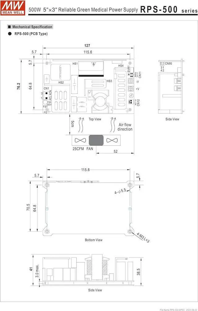 Alt view image 6 of 7 - Mean Well RPS-500-24-SF 499.2W Reliable Green Medical Power Supply RPS-500 24V 20.8A