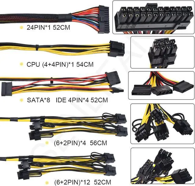 Alt view image 5 of 7 - 2400W ATX Mining Power Supply Bold 12AWG line Can Connect 8GPU Auto-Thermally Controlled Fan for Bitcoin ETH Miner PSU