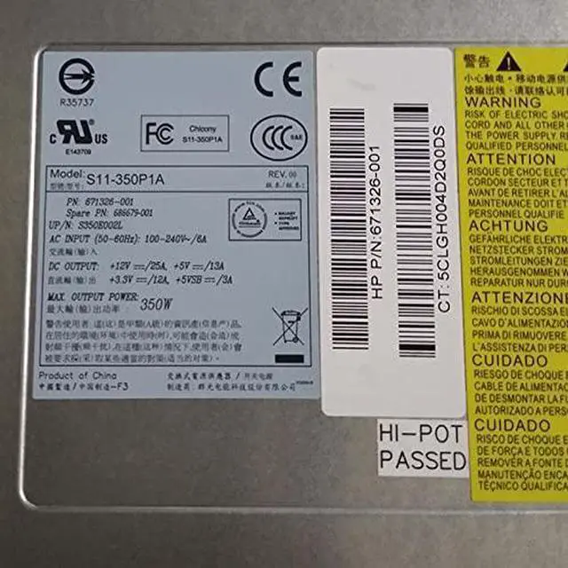Alt view image 5 of 6 - PSU for DL320E Gen8 G8 350W Power Supply 671326-001 686679-001 S11-350P1A
