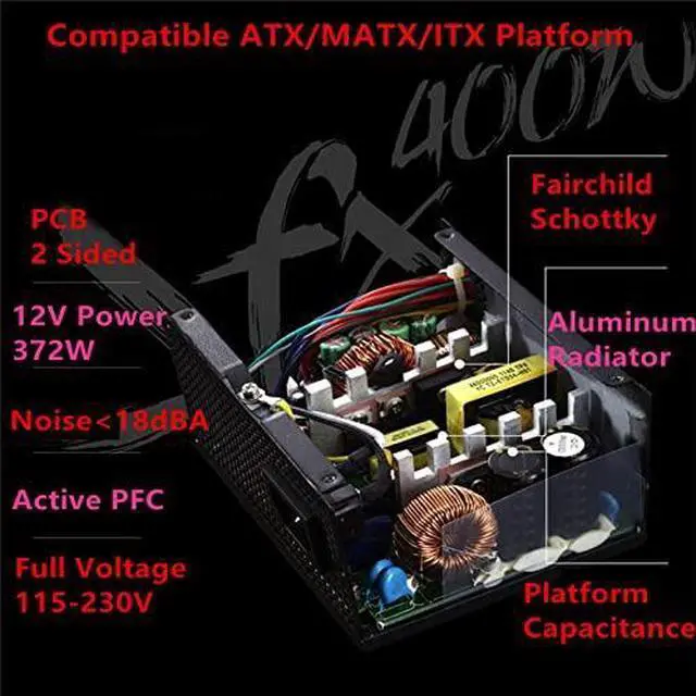 Alt view image 4 of 5 - PSU for Black Widow SFX Micro Quasi-Silver HTPC/ITX Chassis 400W Power Supply PS-400SFX