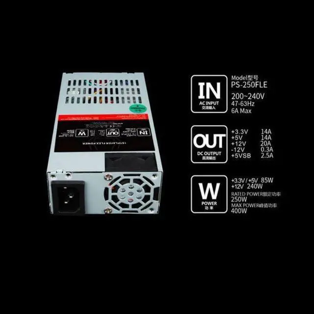 Alt view image 4 of 6 - PSU for ITX Flex NAS Small 1U A4 K39 S3 D01 550 1650 GTX1050 Rated 250W Peak 400W Power Supply PS-250FLE